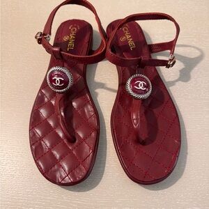 Chanel Style Red Quilted Sandals